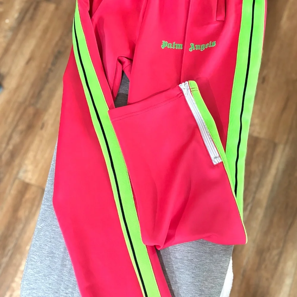 🩷 💚 Palm Angels Track Pants w/imperfections Sz S Neon Pink w/ Neon Green - Picture 2 of 16